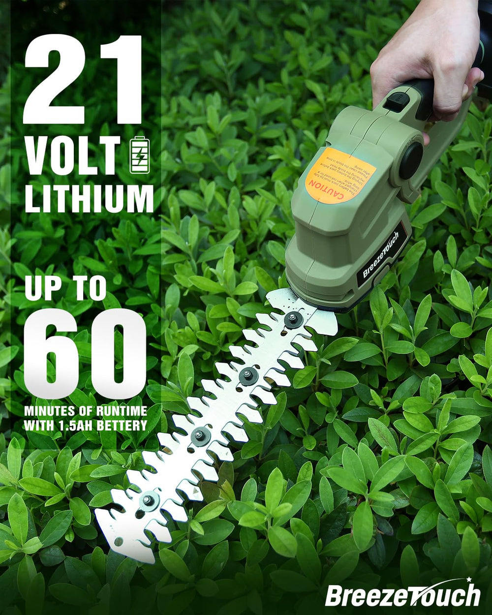Breeze Touch hedge trimmer showing 8.5 inch hedge blade