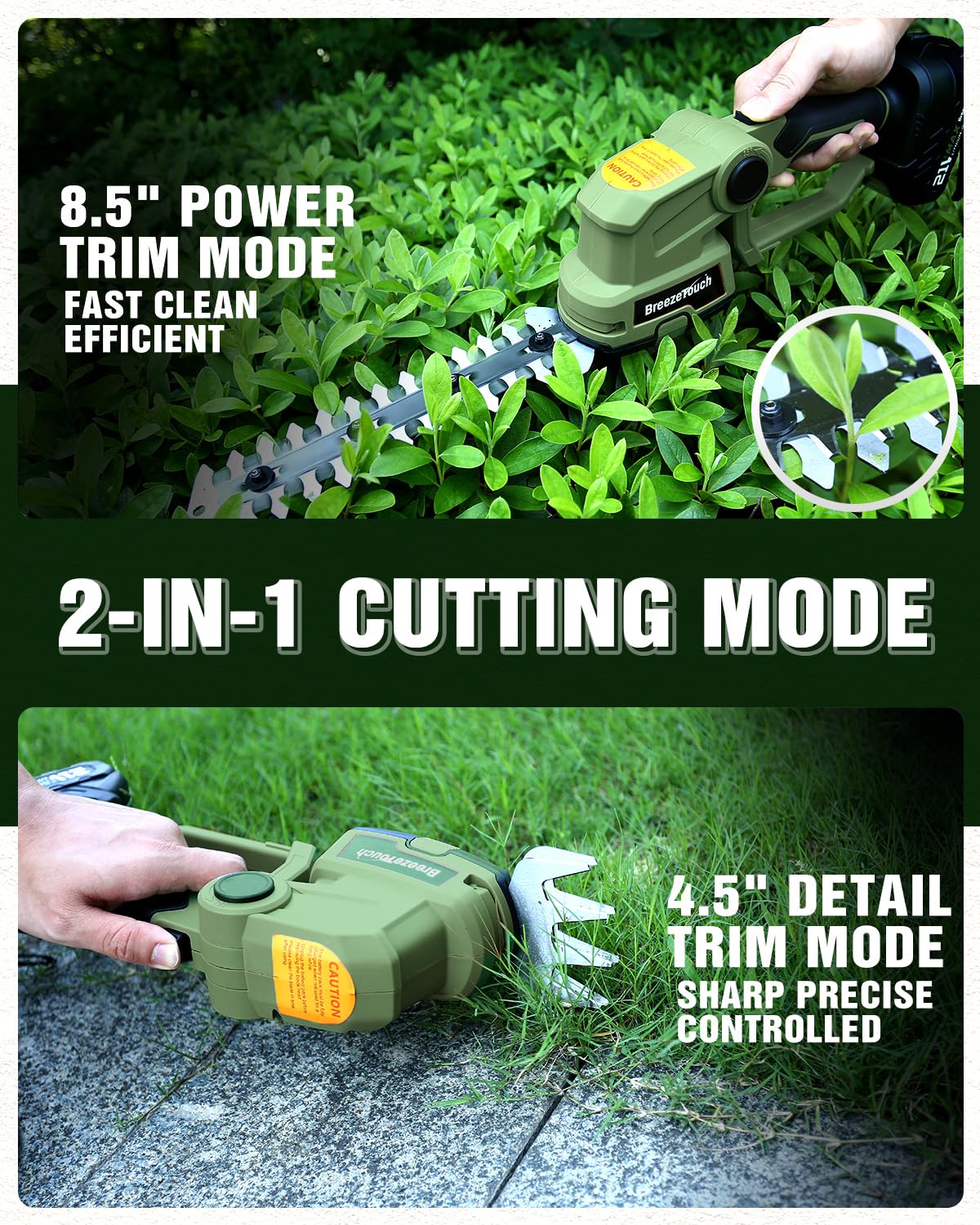 Breeze Touch hedge trimmer with 4.5 inch grass shear blade attached