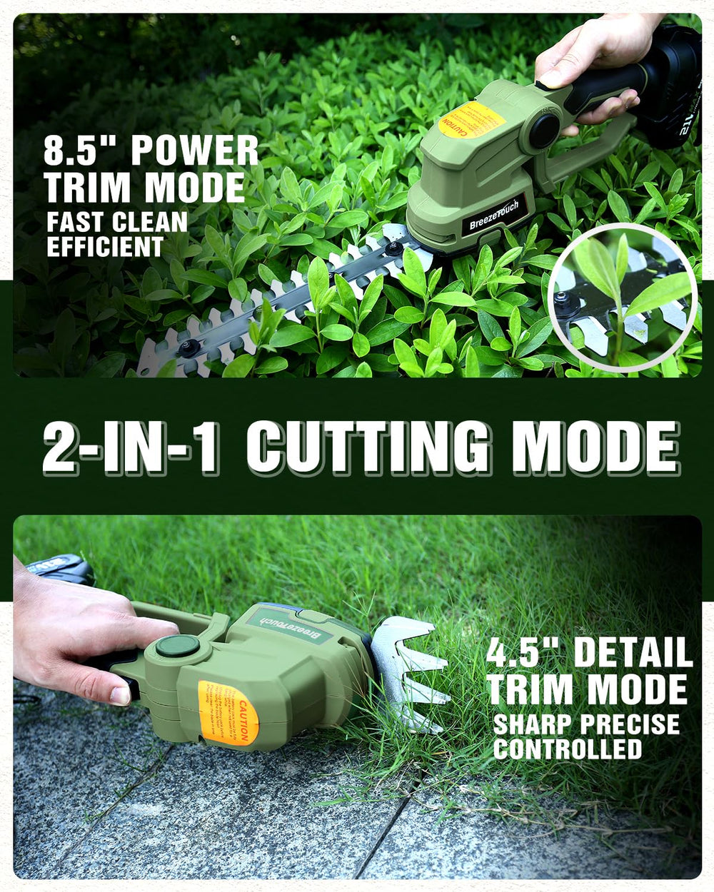 Breeze Touch hedge trimmer with 4.5 inch grass shear blade attached