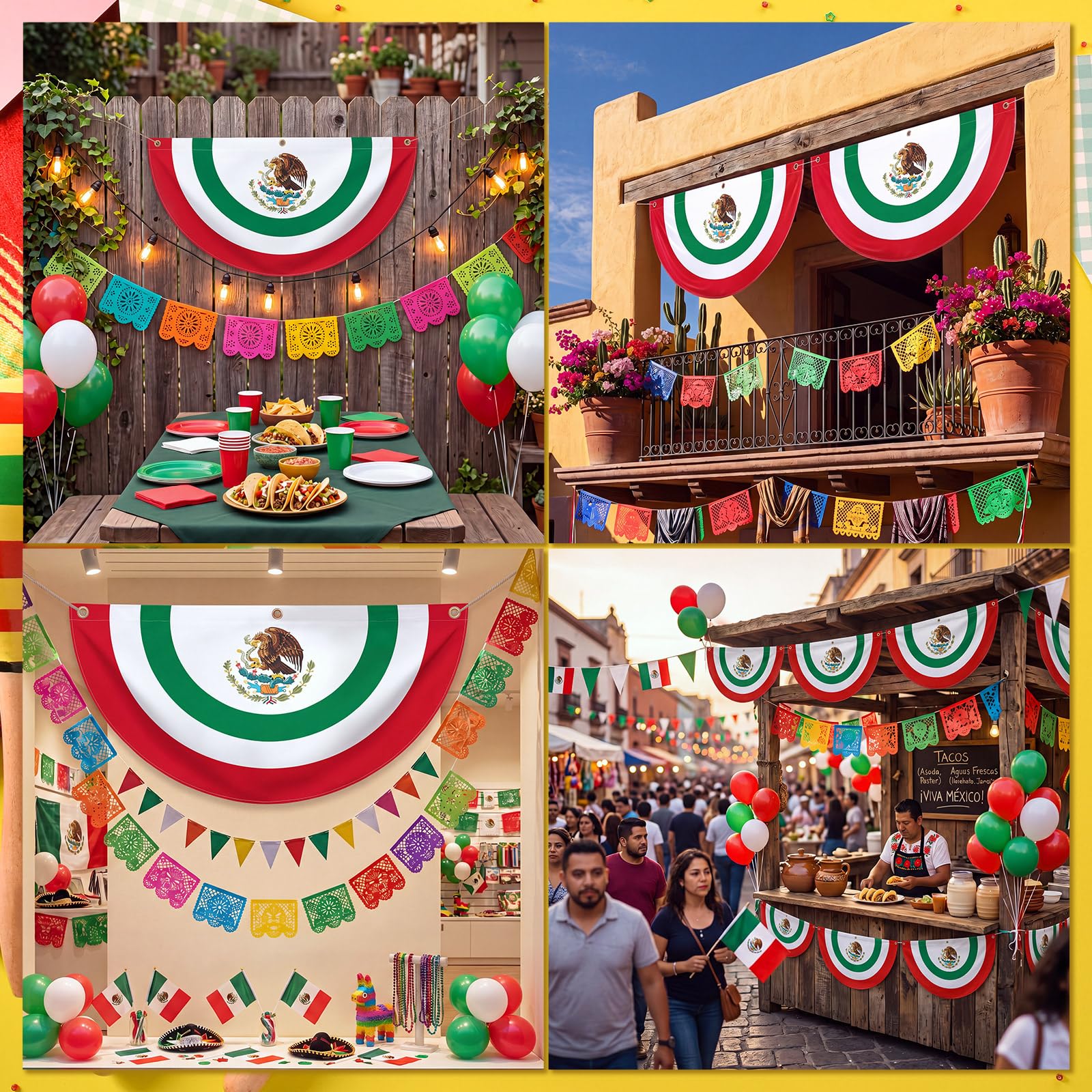 Breling 4 Mexican bunting flags packaged together