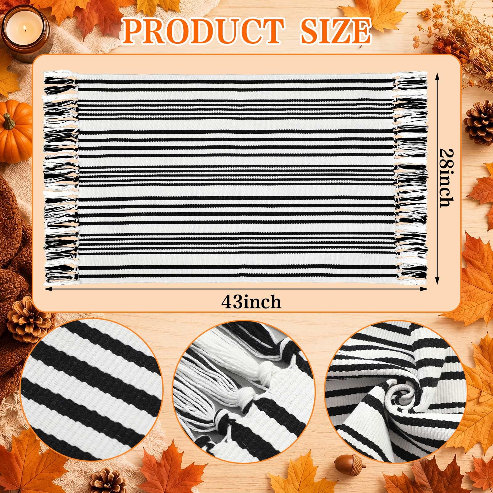 Breling black and white striped outdoor rug with tassels