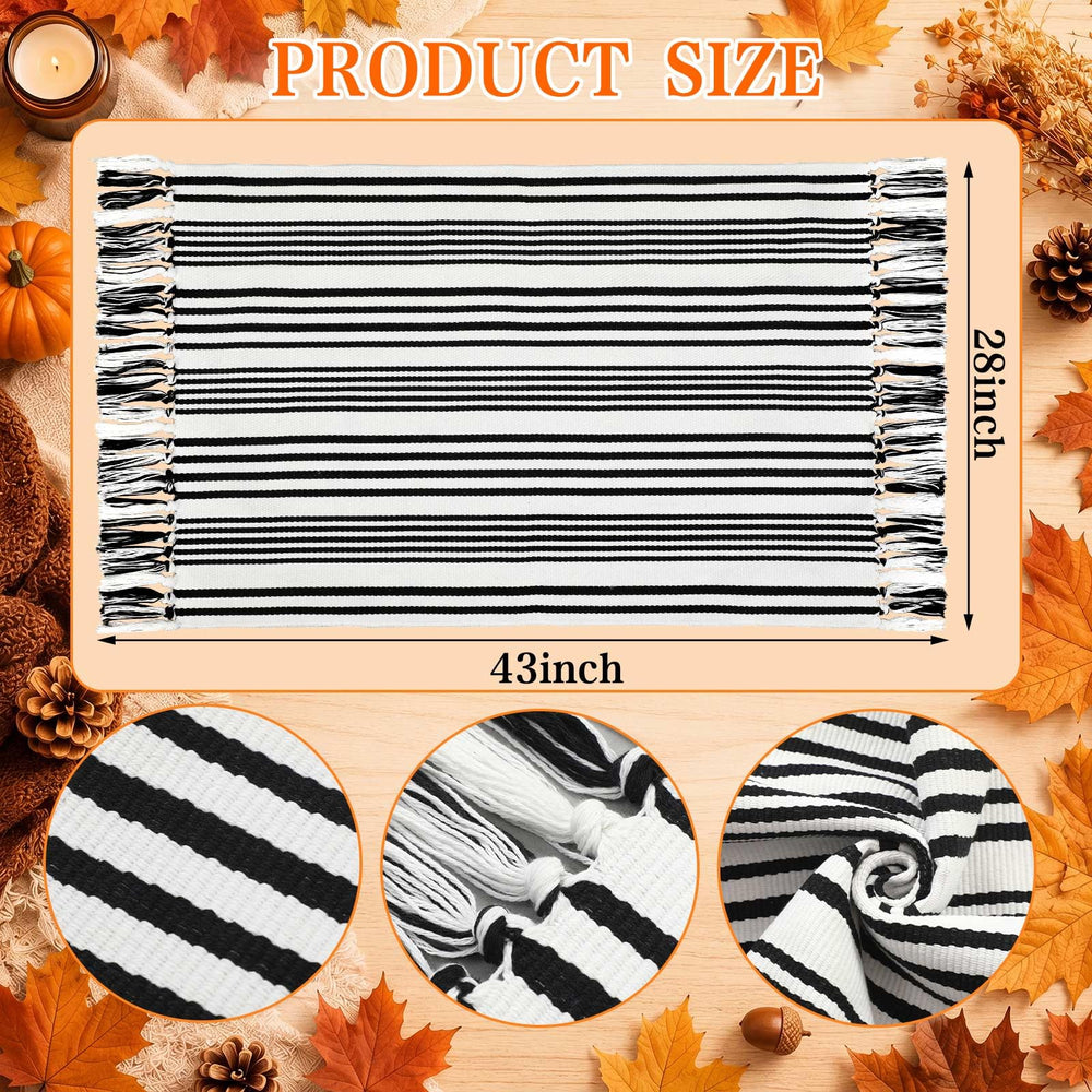 Breling black and white striped outdoor rug with tassels
