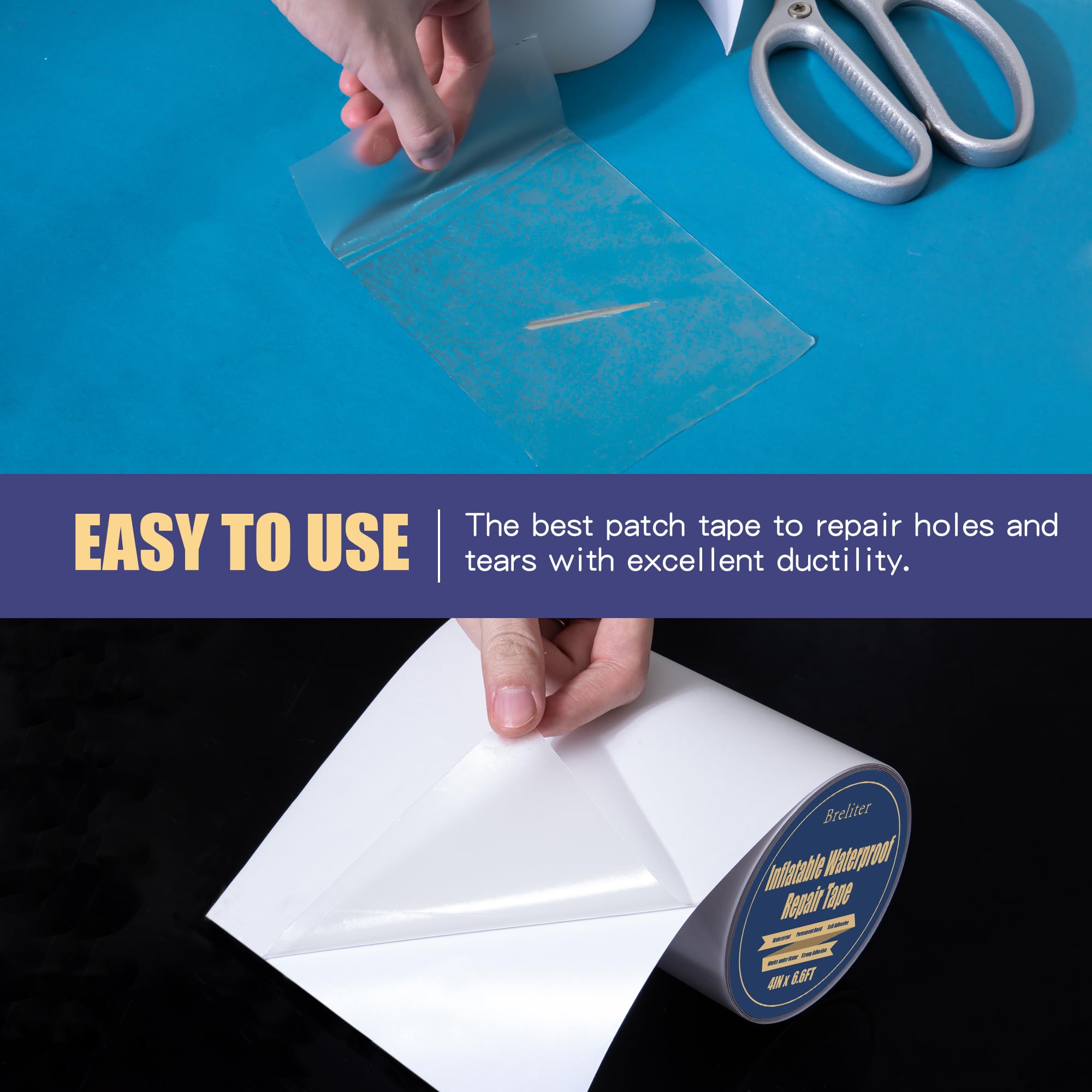 Breliter repair tape applied on air mattress