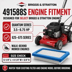Briggs & Stratton air filter dimensions on table