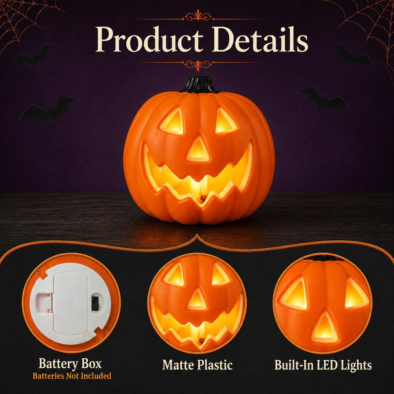 BRIGHTDECK Halloween LED Jack-O-Lantern on a mantel