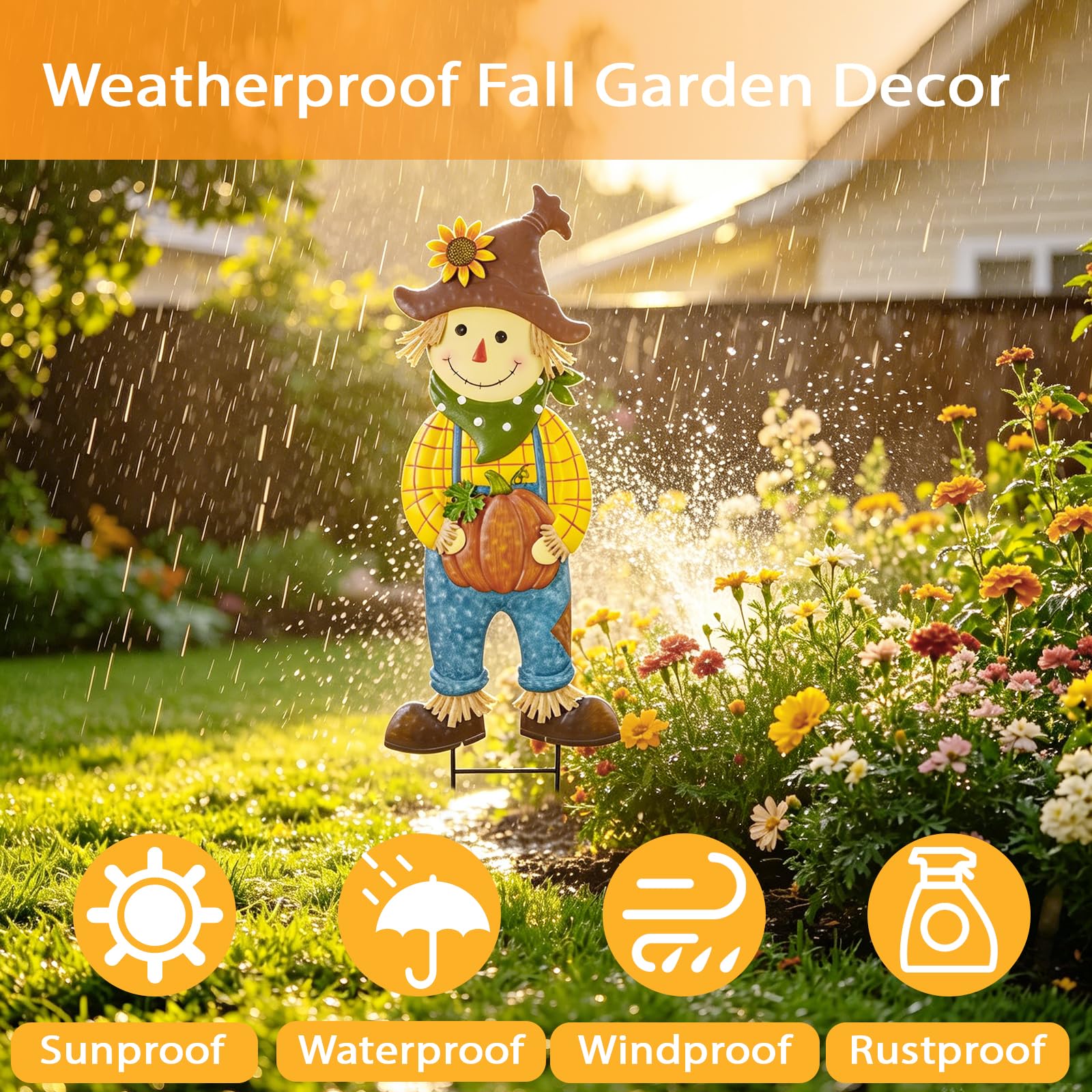BRIGHTDECK Scarecrow Metal Stake with pumpkin design