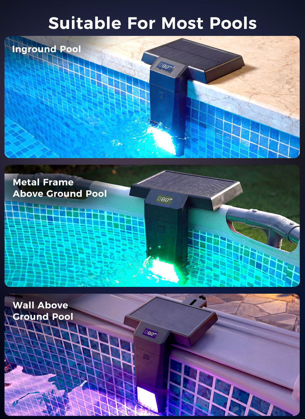 Brightown Solar Pool Light in use during night swim