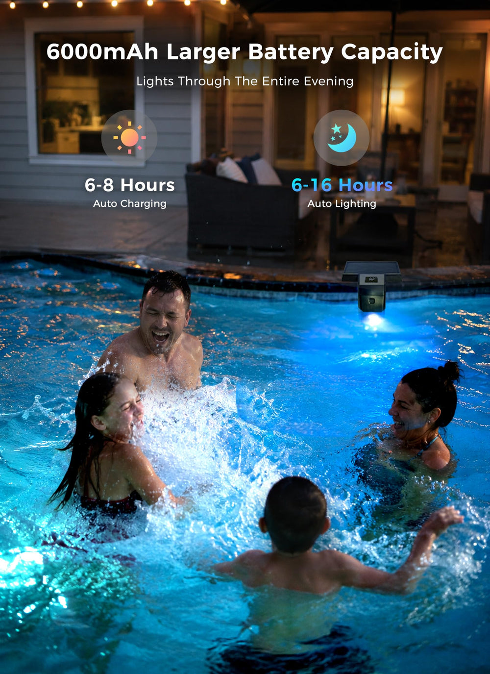 Brightown Solar Pool Light showing digital temperature display