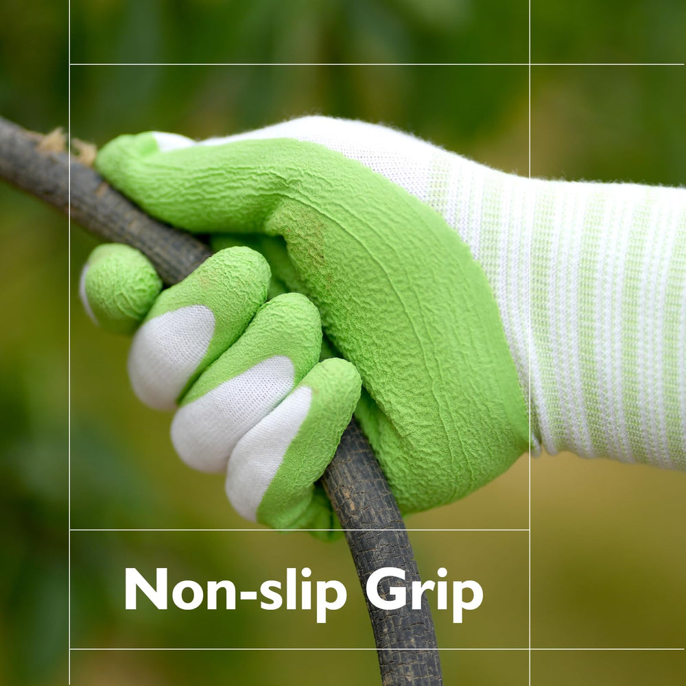 Brigic Bamboo Gardening Gloves resting on a garden bed