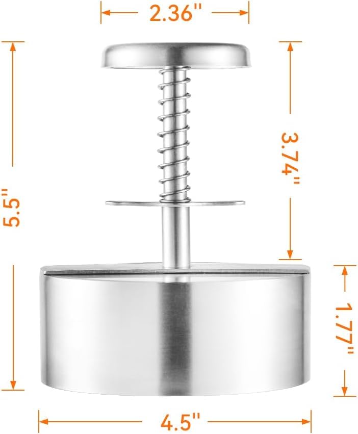 Brigii Burger Press 4.5 inch stainless steel with burgers