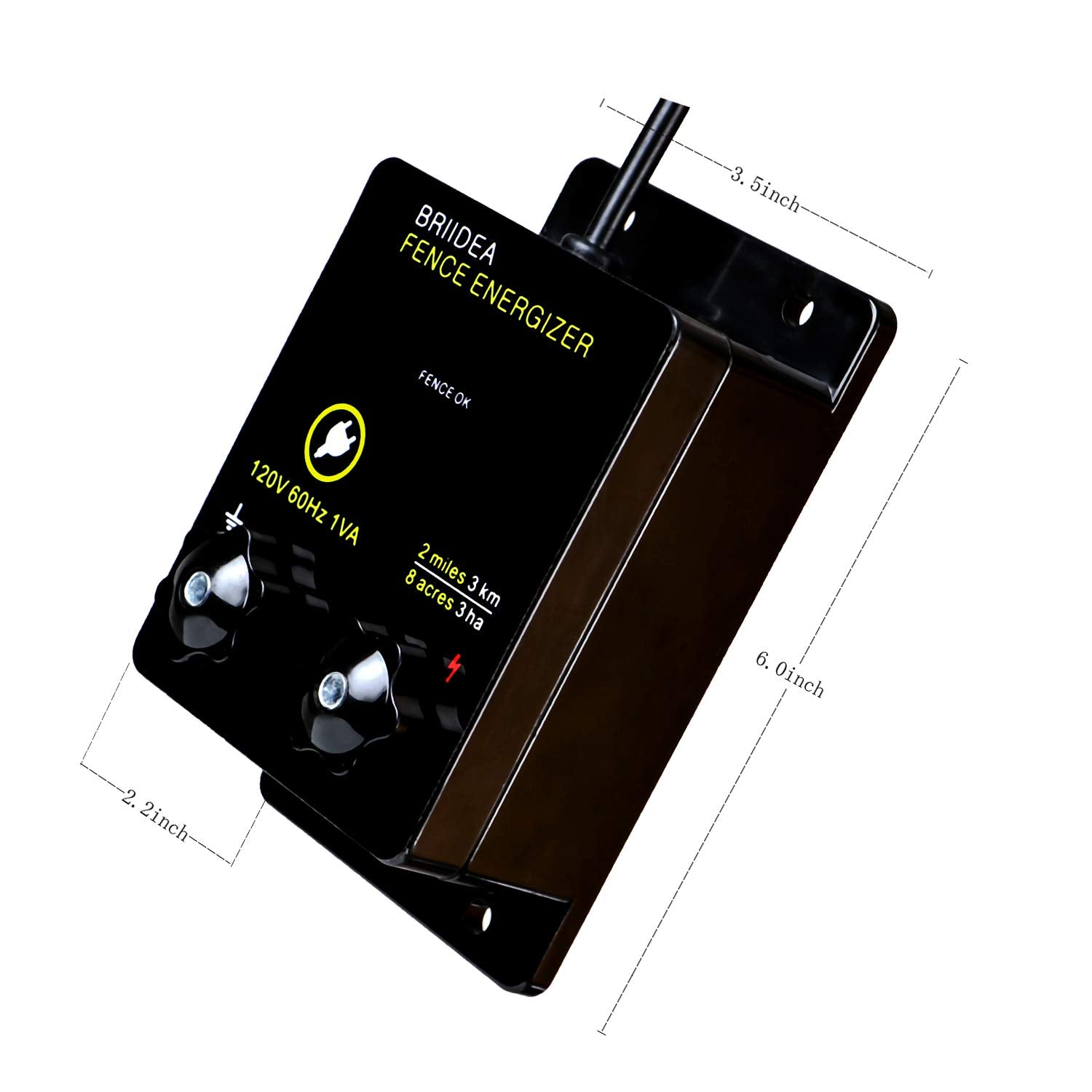 briidea Electric Fence Energizer showing UL-listed cable