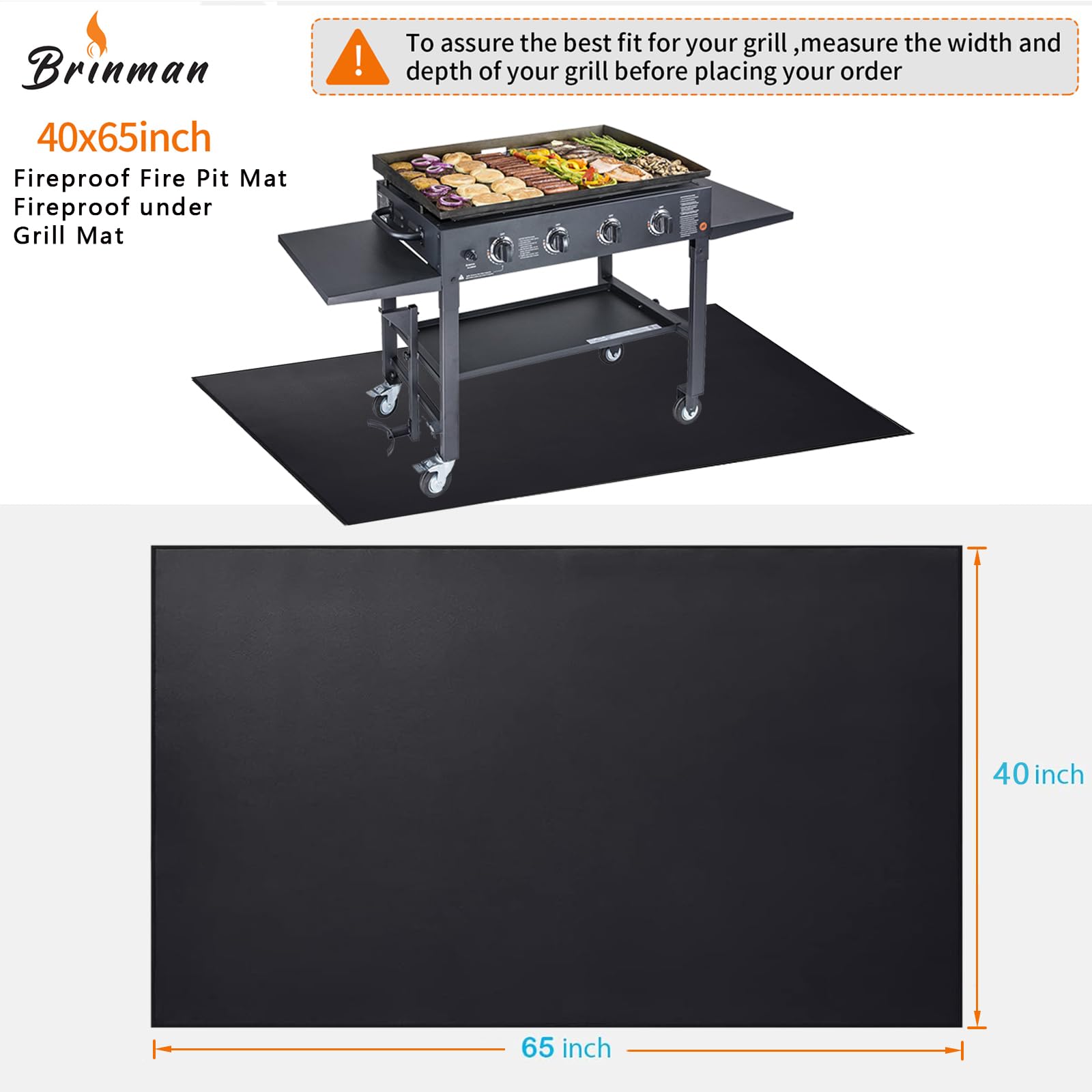 Brinman grill mat under a charcoal grill outdoors
