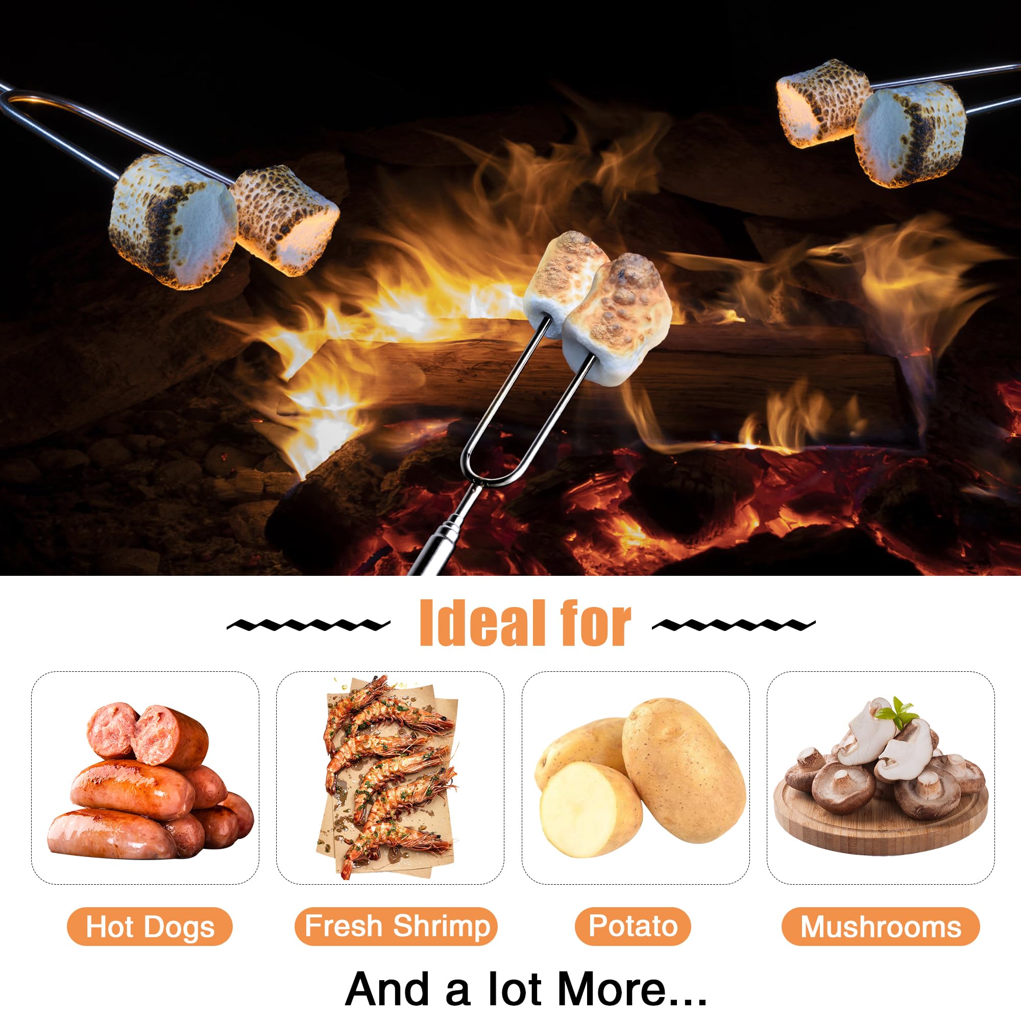 BRIOUT extendable marshmallow roasting sticks in use over a fire