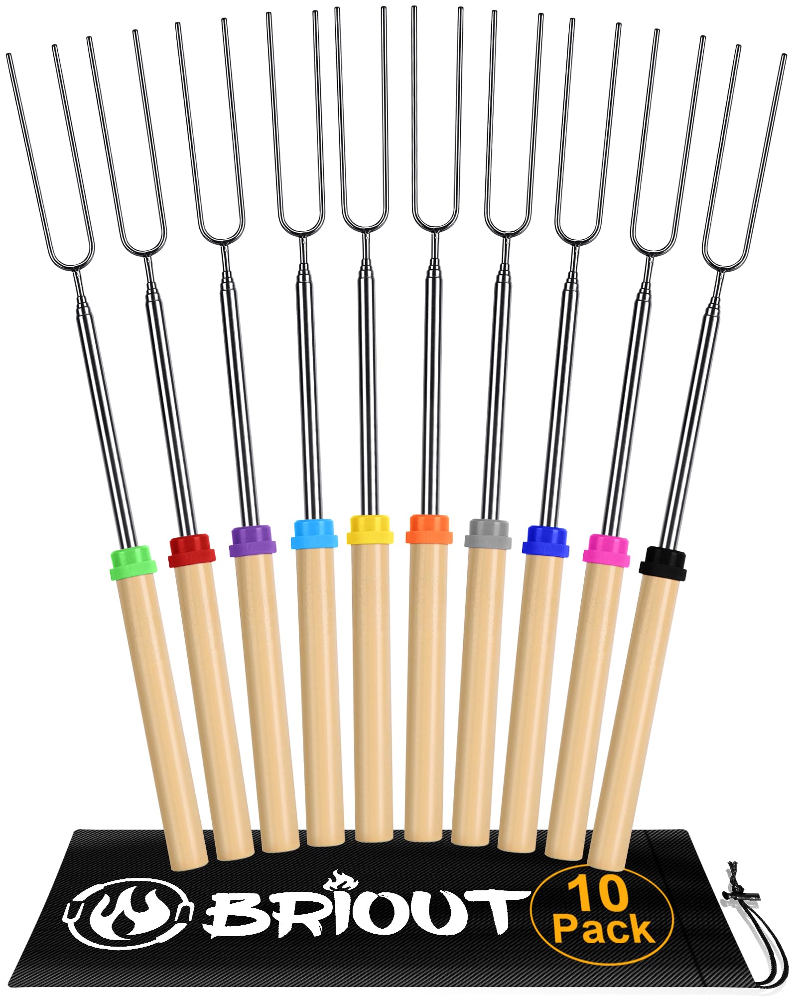 BRIOUT Extendable Stainless Steel Roasting Sticks 32 inch pack front view