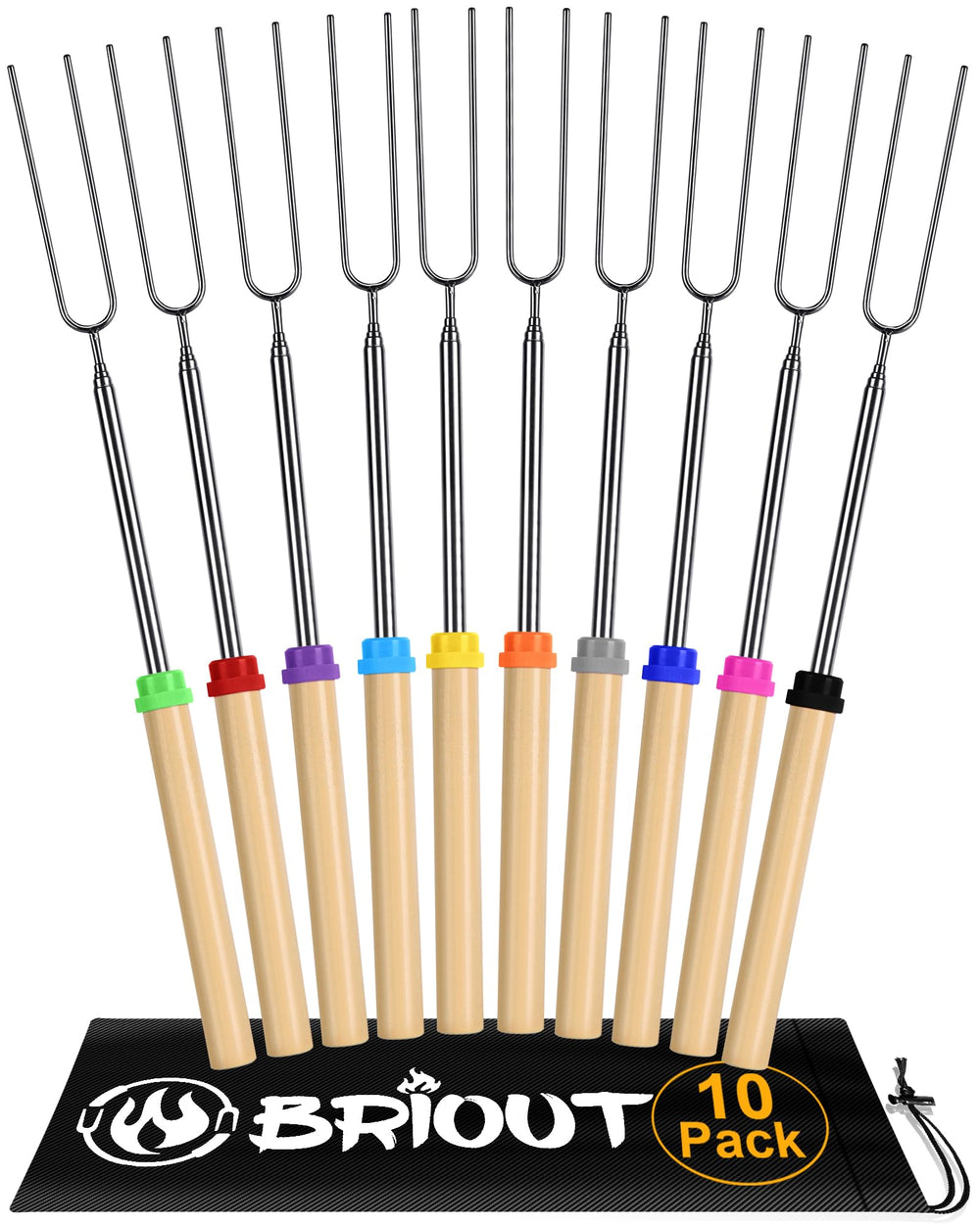 BRIOUT Extendable Stainless Steel Roasting Sticks 32 inch pack front view