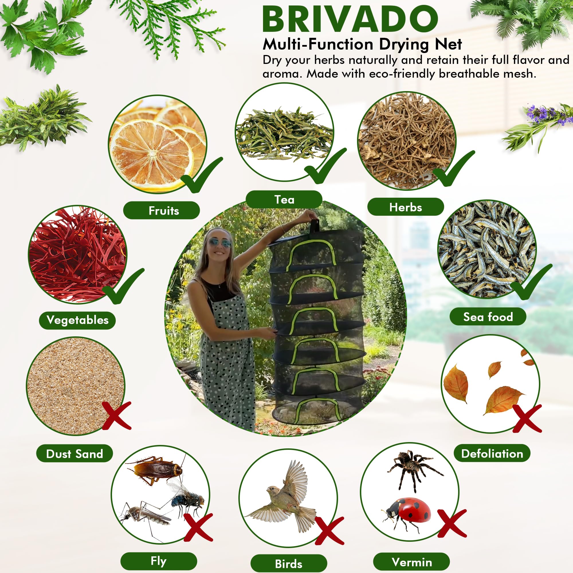 BRIVADO Herb Drying Rack in use with fresh herbs