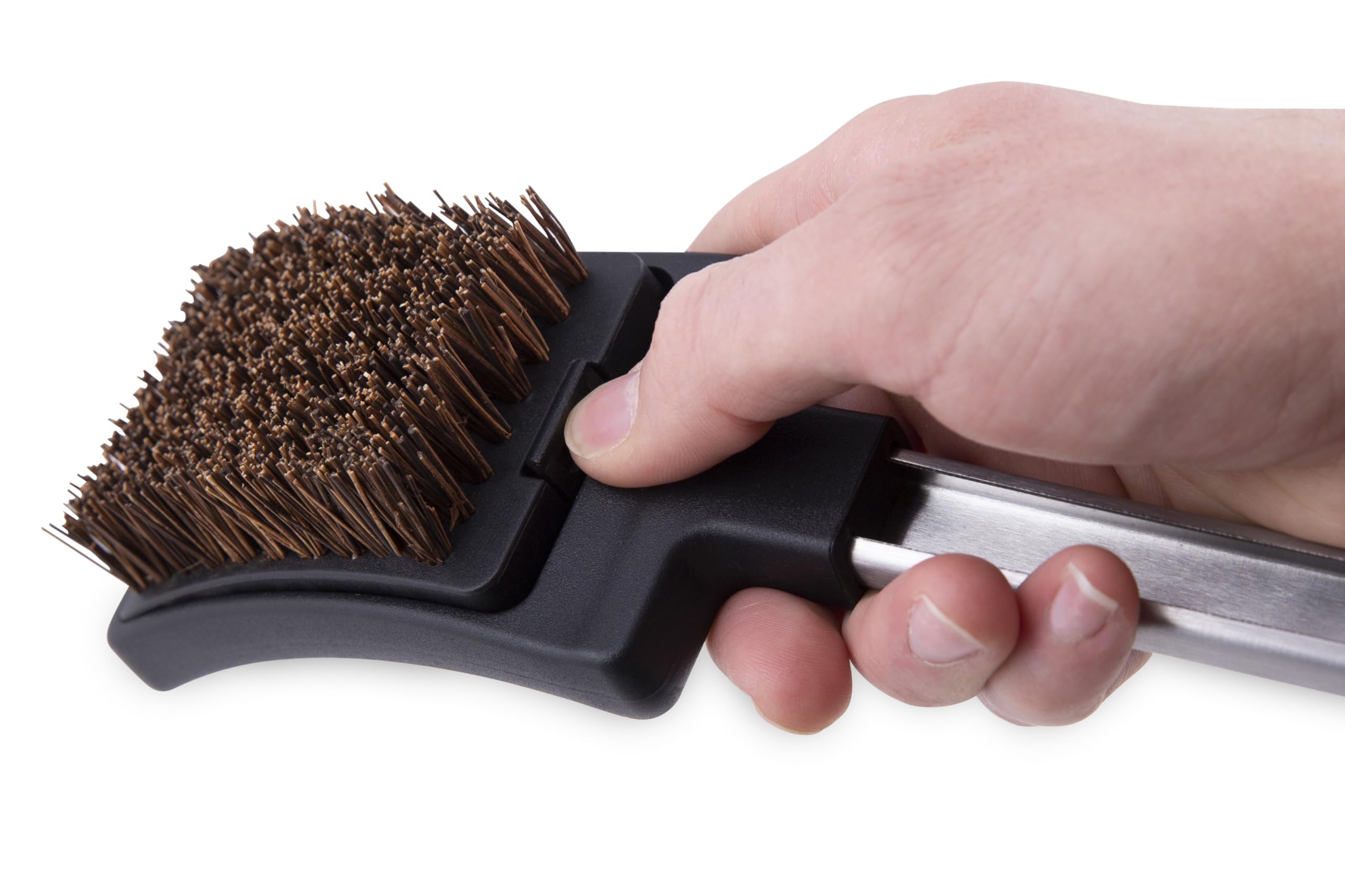 Broil King grill brush head installed on the Baron grill brush