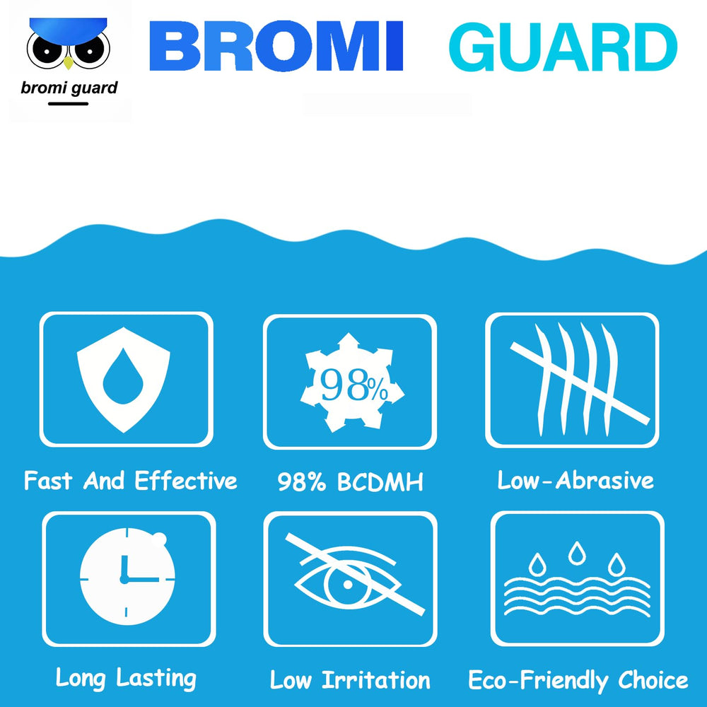 BROMIGUARD bromine tablets on a table with spa accessories