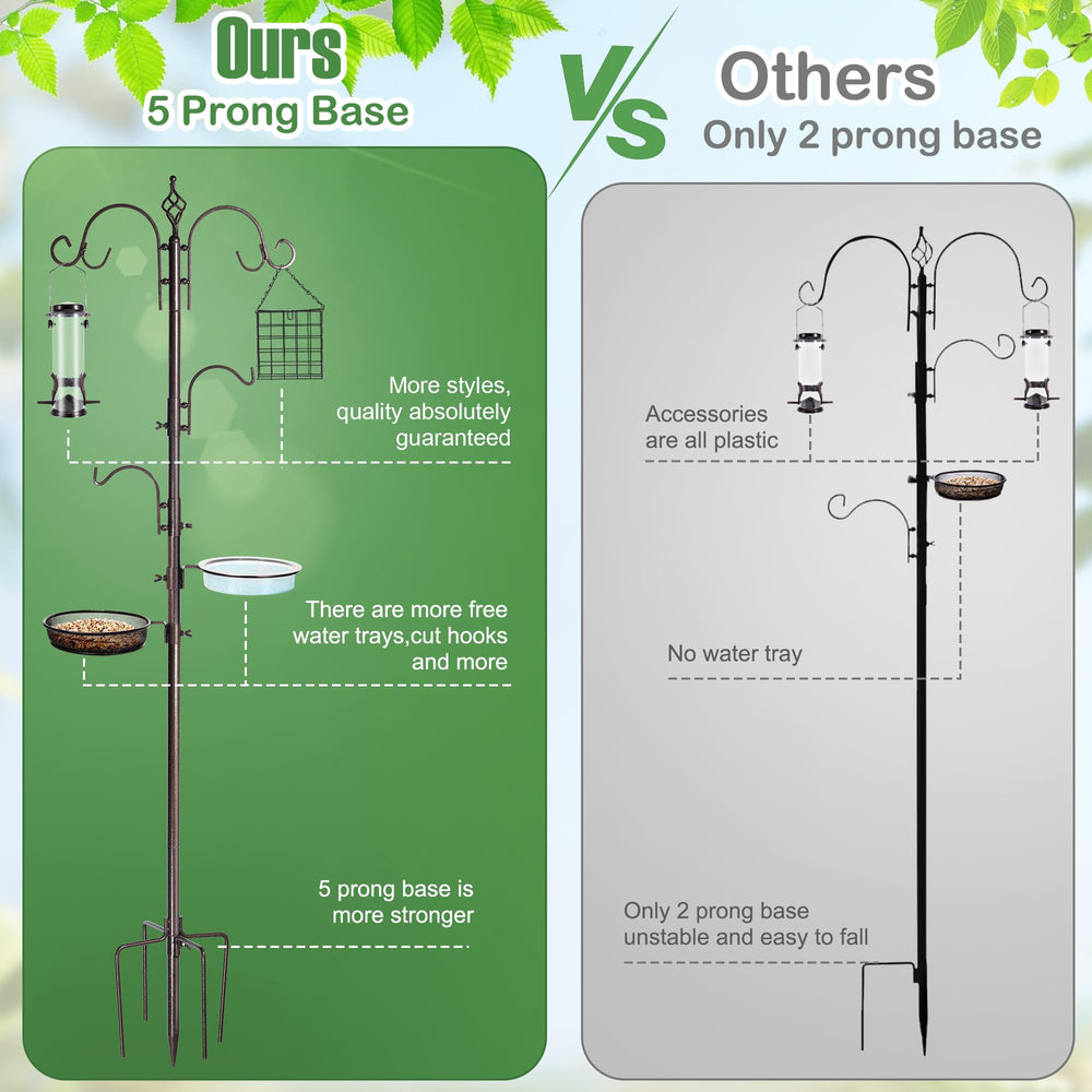 Bronze bird feeding pole with multiple feeding options
