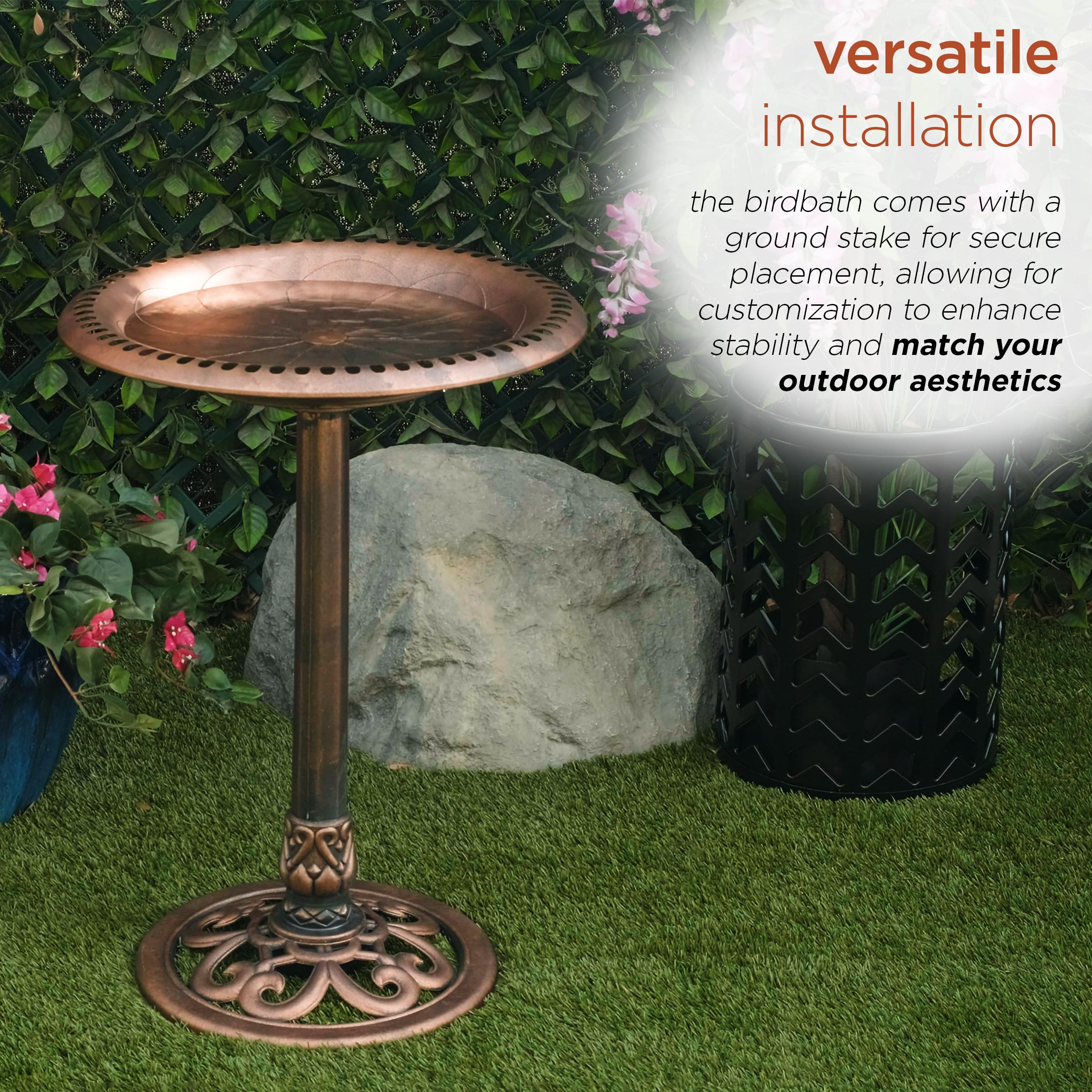 Bronze birdbath displaying its elegant design and structure