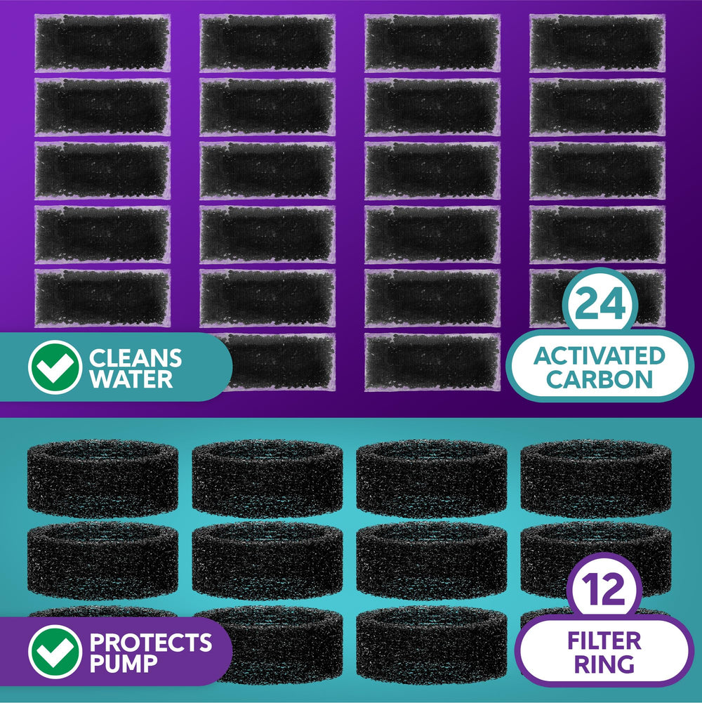 Brook pet fountain filter rings and carbon pouches displayed together