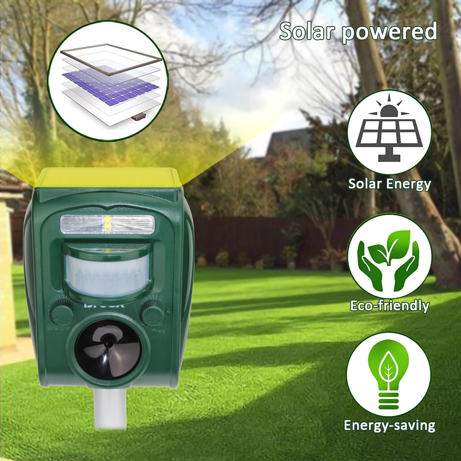 Broox Ultrasonic Animal Repellent side view with USB charging port