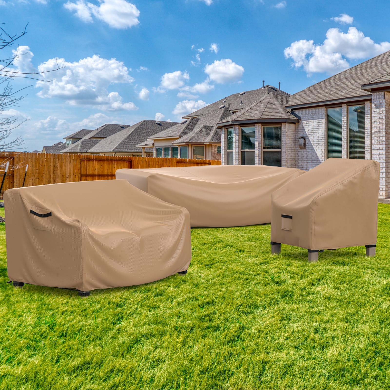 BROSYDA outdoor couch cover installed on furniture