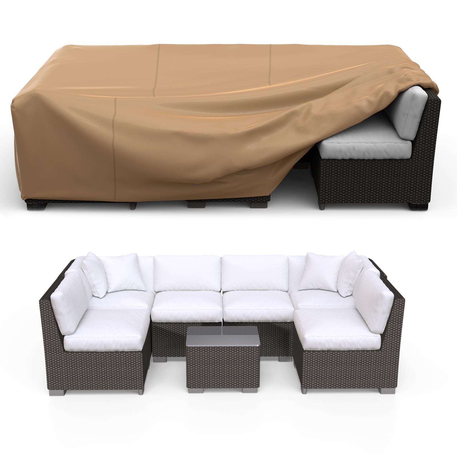BROSYDA Waterproof Outdoor Patio Furniture Cover front view, brown
