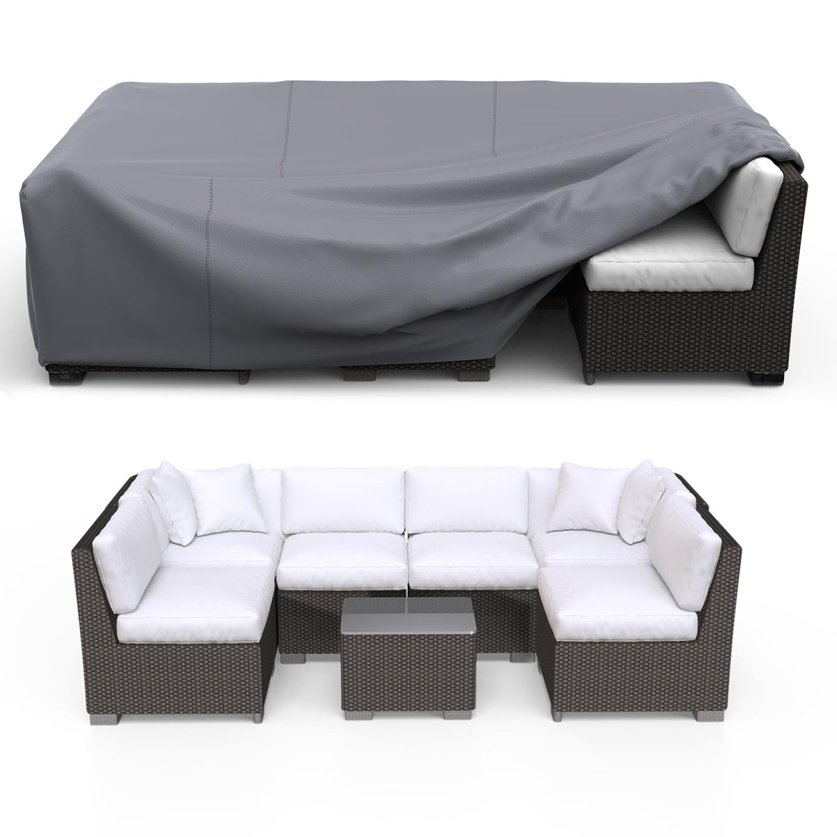 BROSYDA Waterproof Outdoor Patio Furniture Cover front view in grey