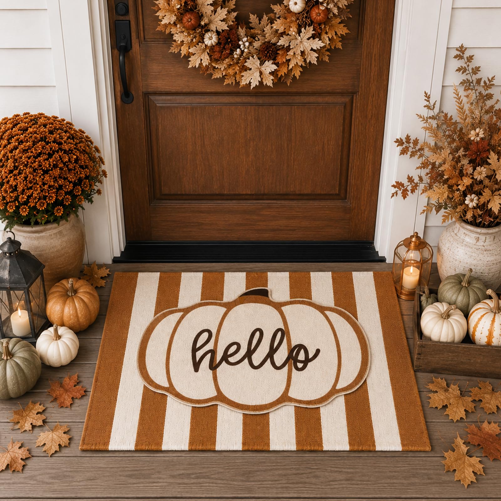 Brown and white striped fabric rug from Sonwyoung doormat set