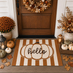 Brown and white striped fabric rug from Sonwyoung doormat set
