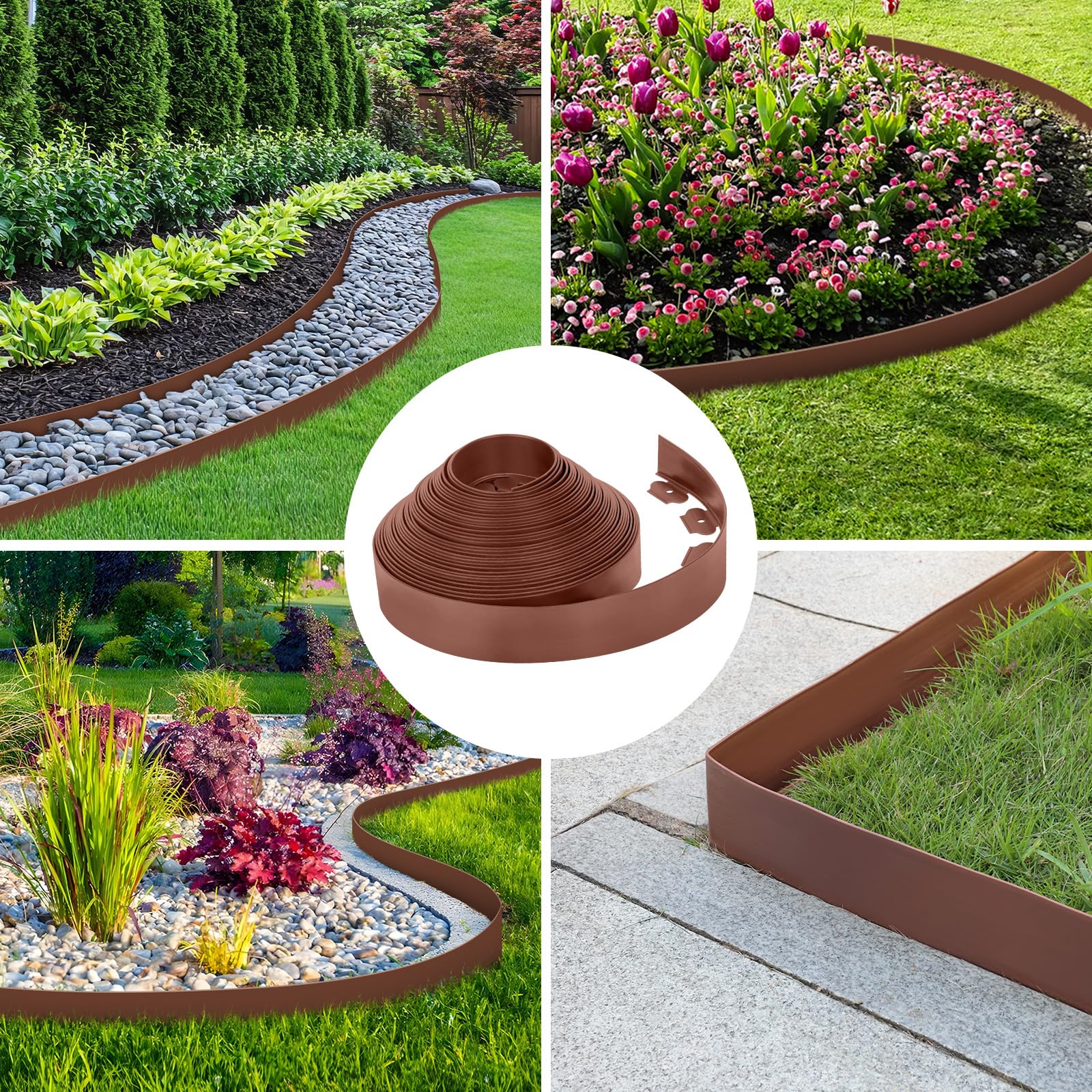 Brown landscape edging in a garden setting