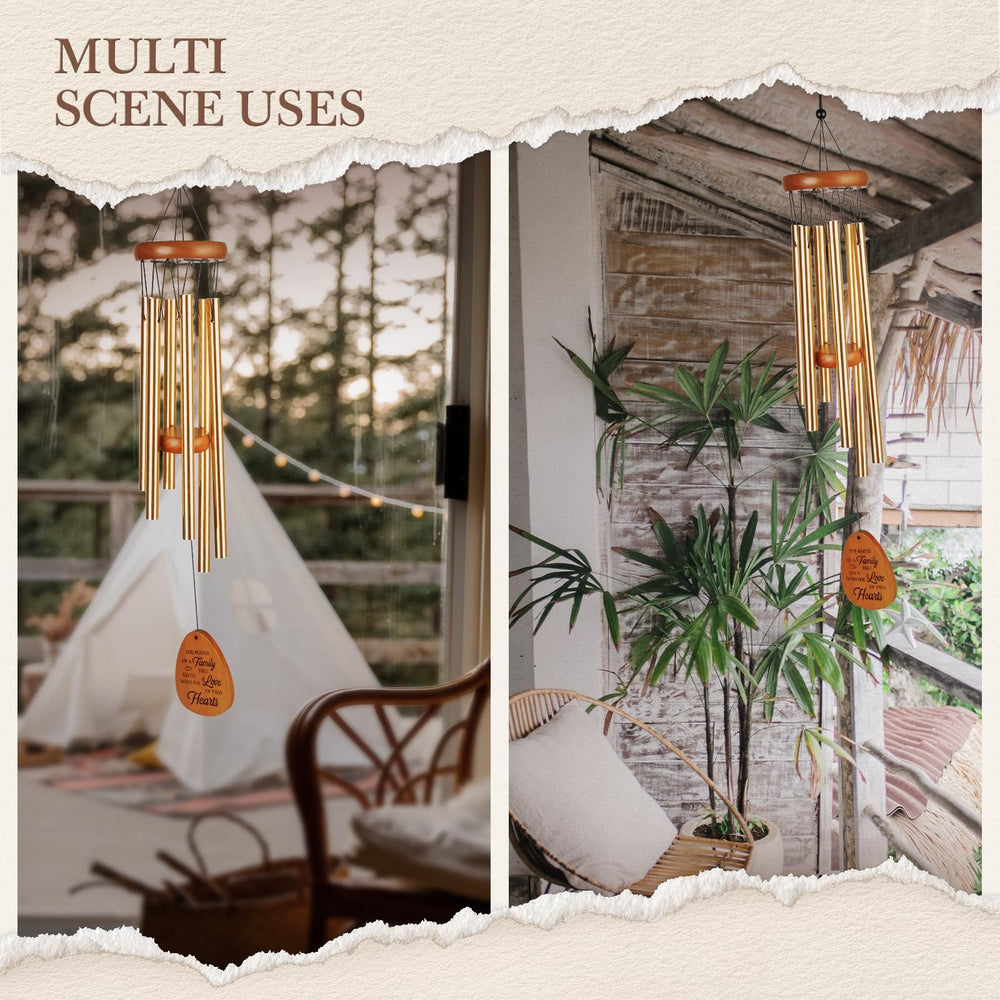 Brown wind chime displayed in a garden setting
