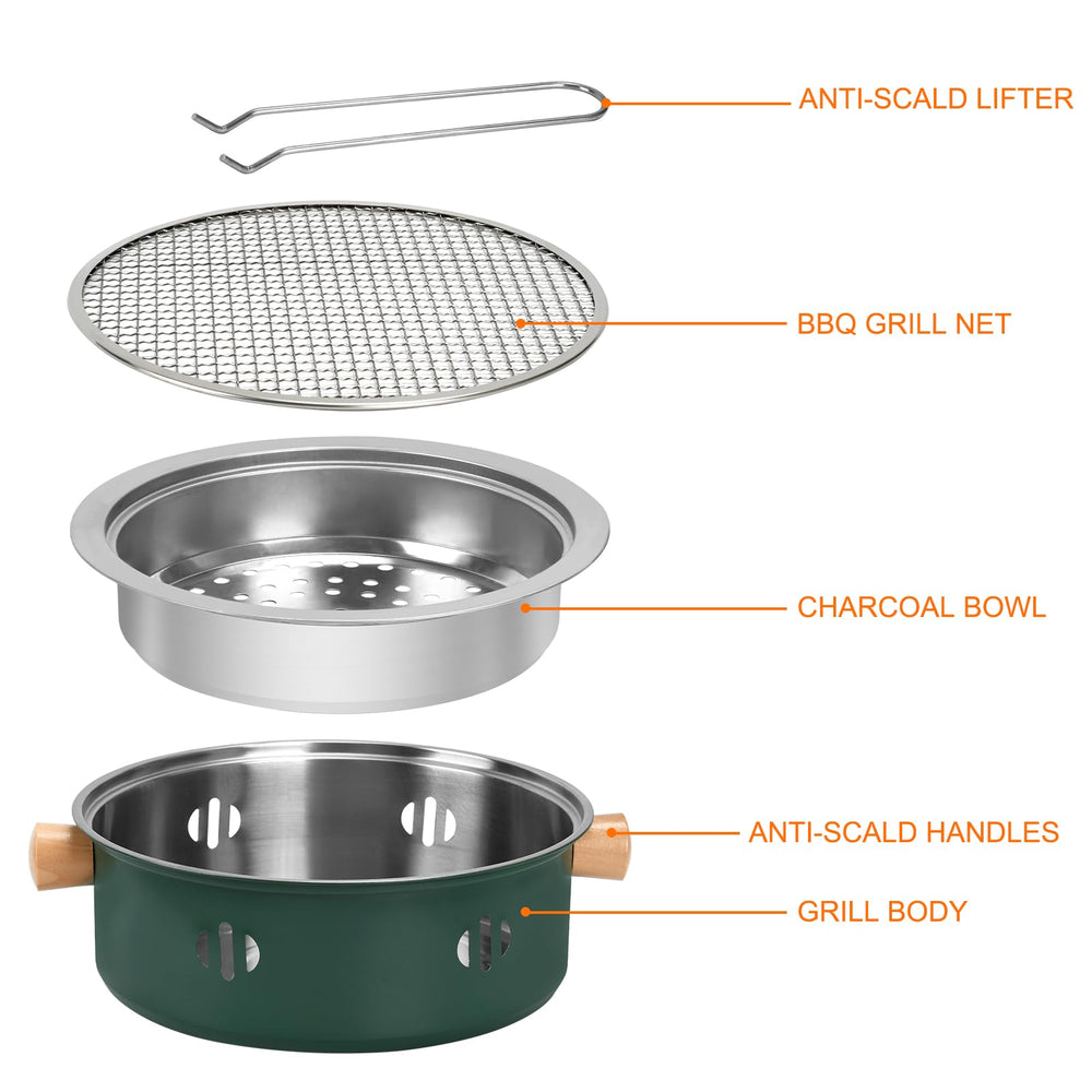 BSDLZCH Portable Charcoal Grill assembled with charcoal bowl and grill net