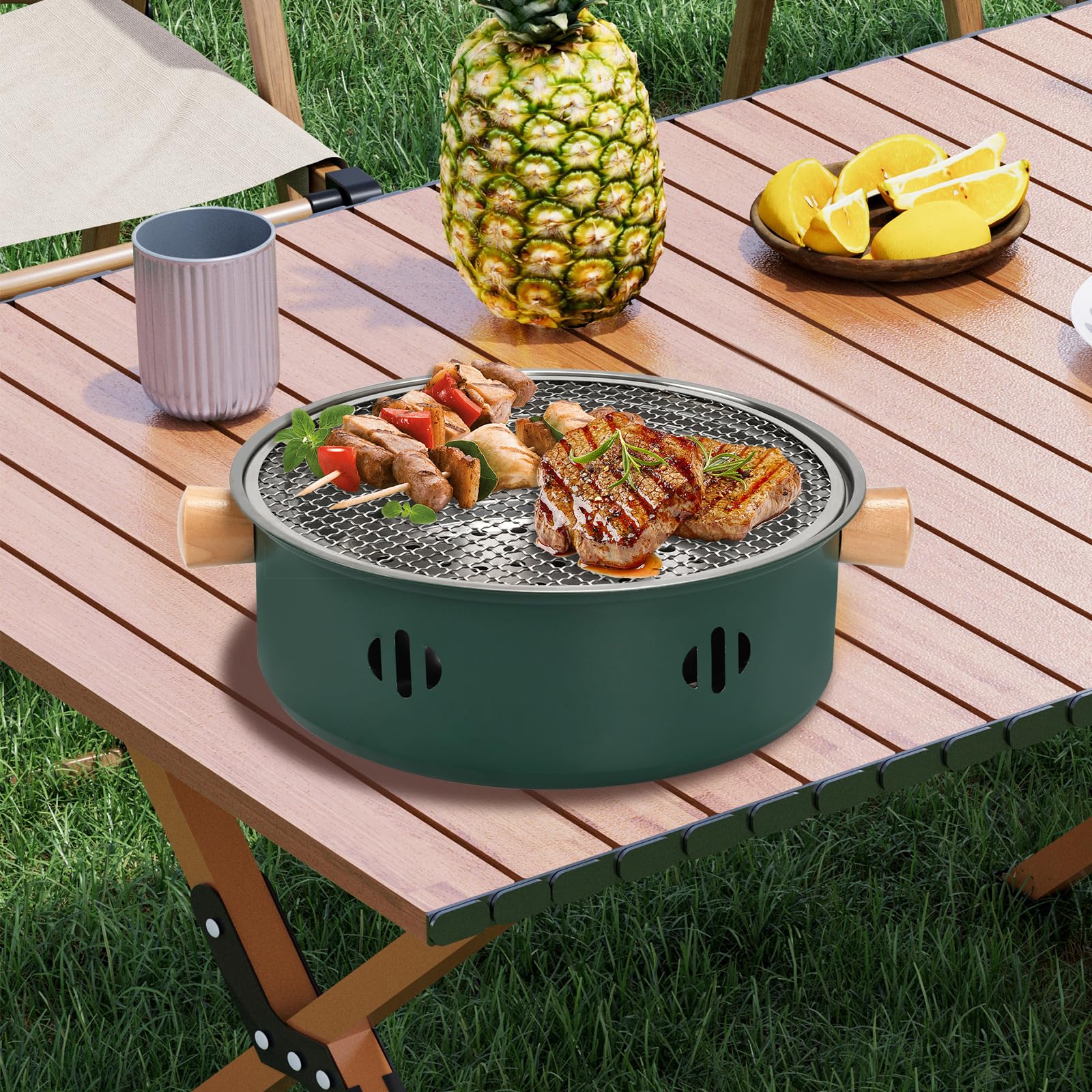 BSDLZCH Portable Charcoal Grill in use outdoors during a picnic