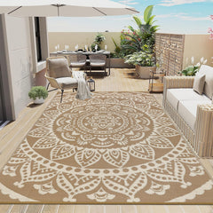 Bsmathom 6'x9' waterproof outdoor rug front view in flower brown