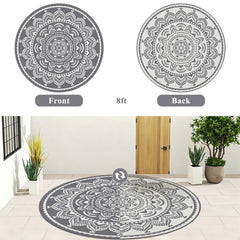 Bsmathom 8ft Round Waterproof Outdoor Rug packed in carry bag