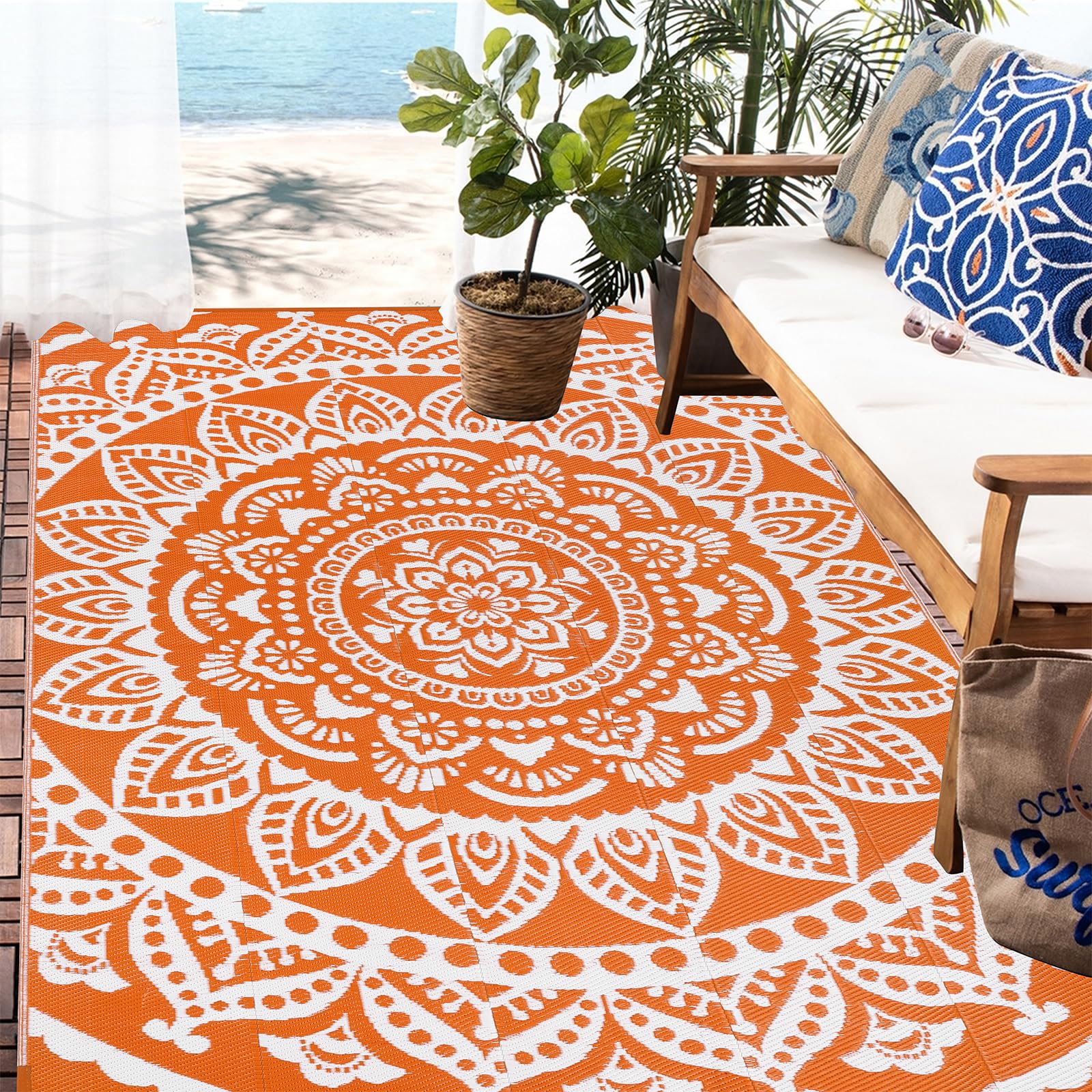 Bsmathom Outdoor Rug 6'x9' displayed in garden