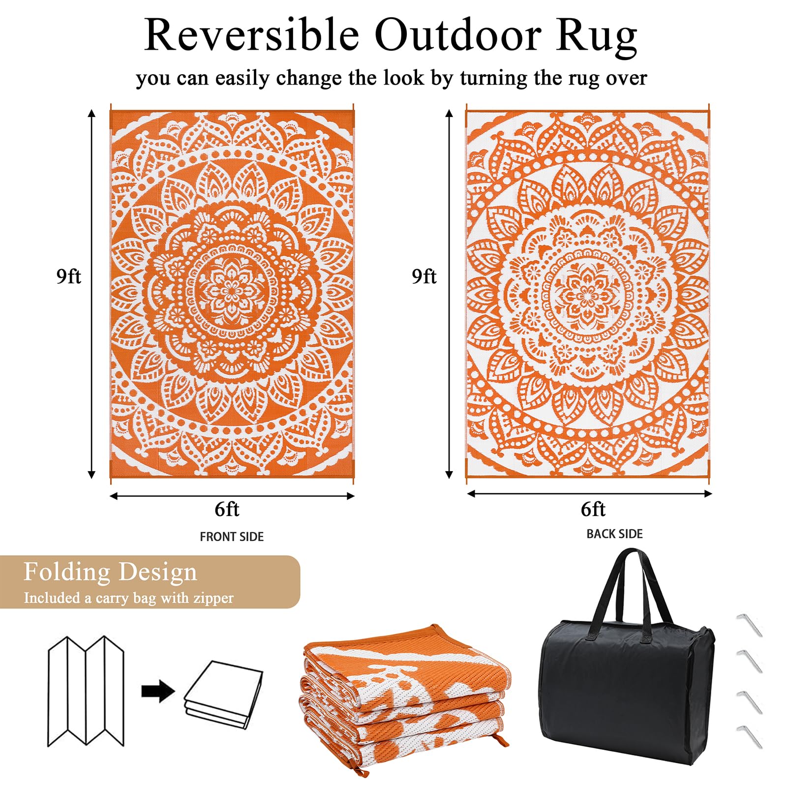 Bsmathom Outdoor Rug 6'x9' folded in carry bag