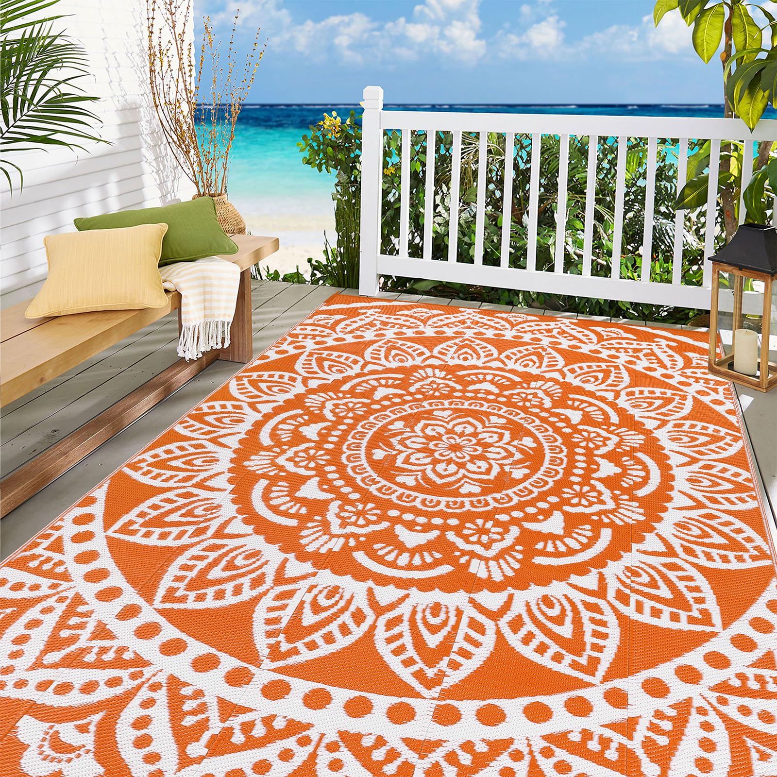 Bsmathom Outdoor Rug 6'x9' reversible side showing classic design