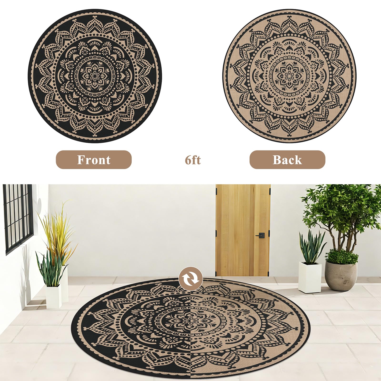 Bsmathom Outdoor Rug 6ft Round showing reversible design