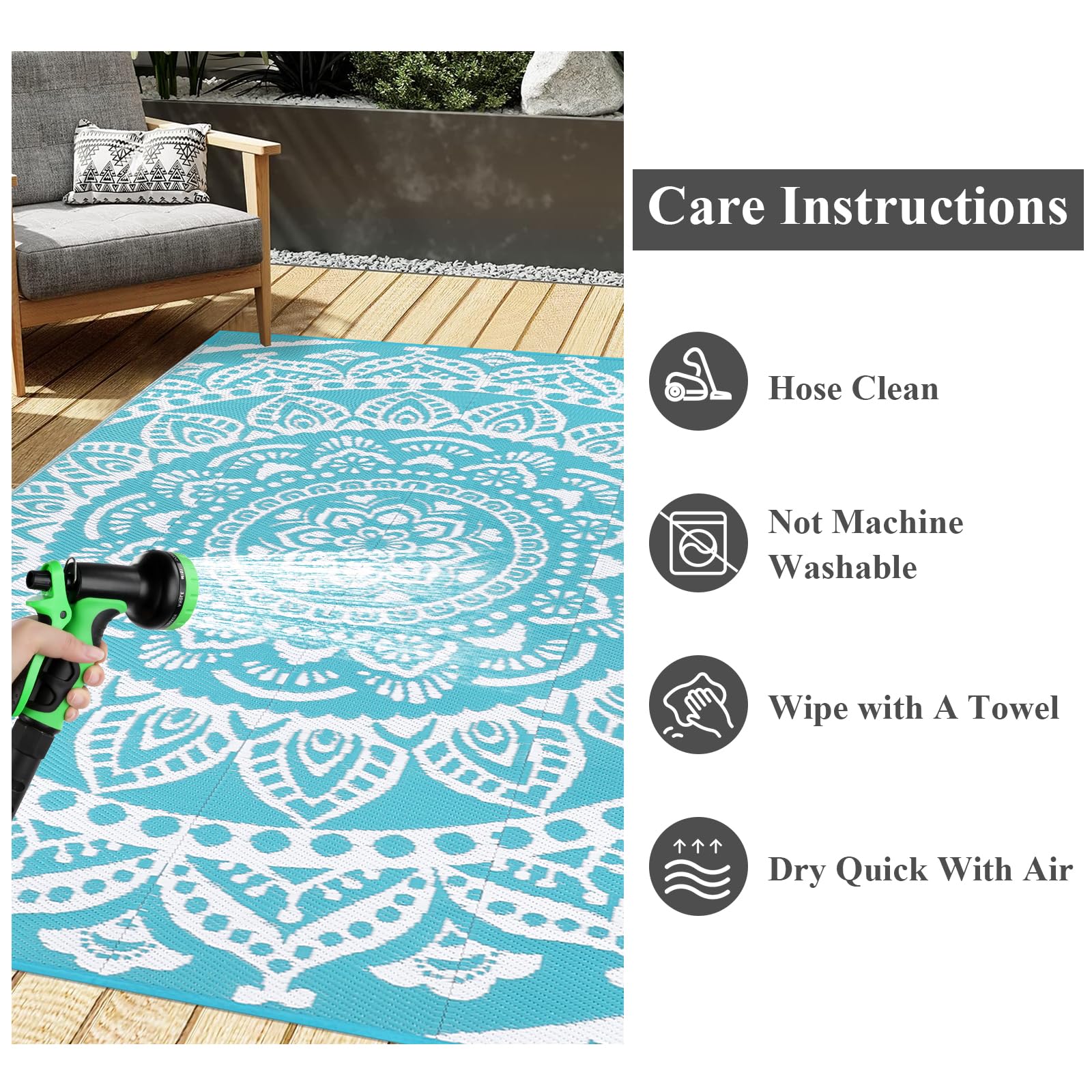 Bsmathom Outdoor Rug in a garden
