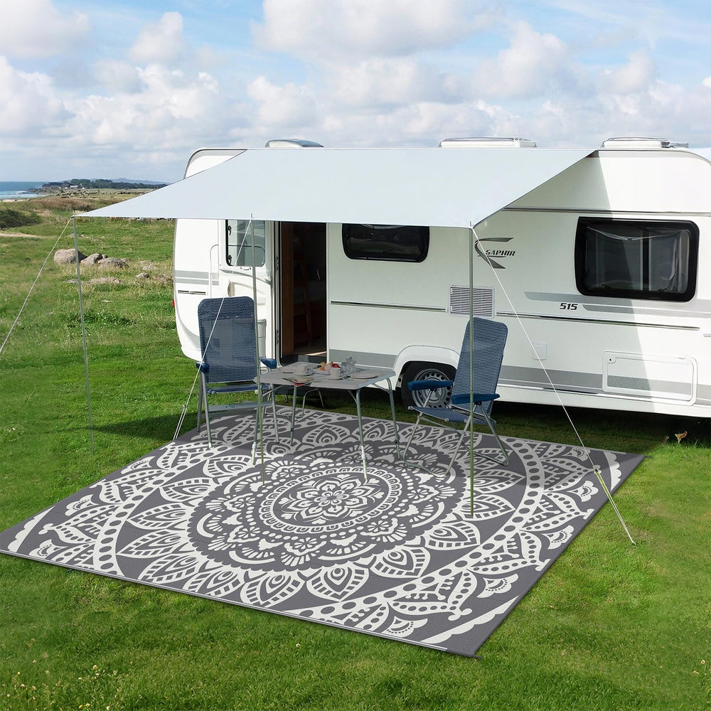 Bsmathom outdoor rug in garden setting