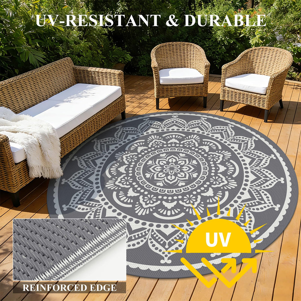 Bsmathom outdoor rug in use at a beach picnic
