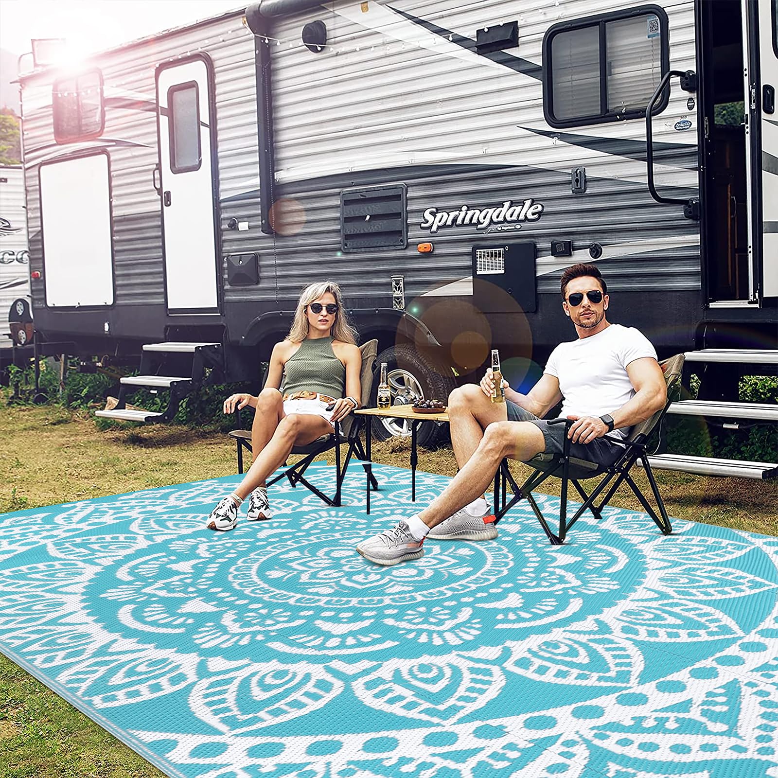 Bsmathom Outdoor Rug laid out by a poolside