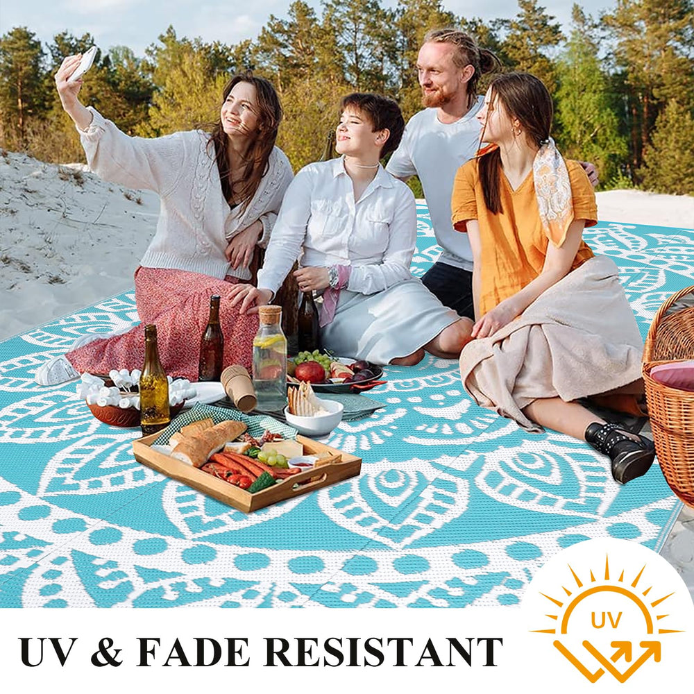 Bsmathom Outdoor Rug laid out on a beach