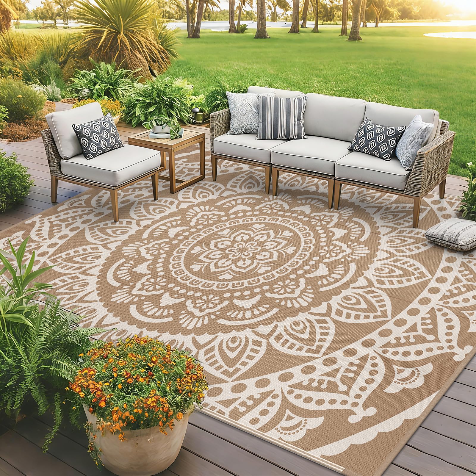 Bsmathom Outdoor Rug reversible design with classic patterns