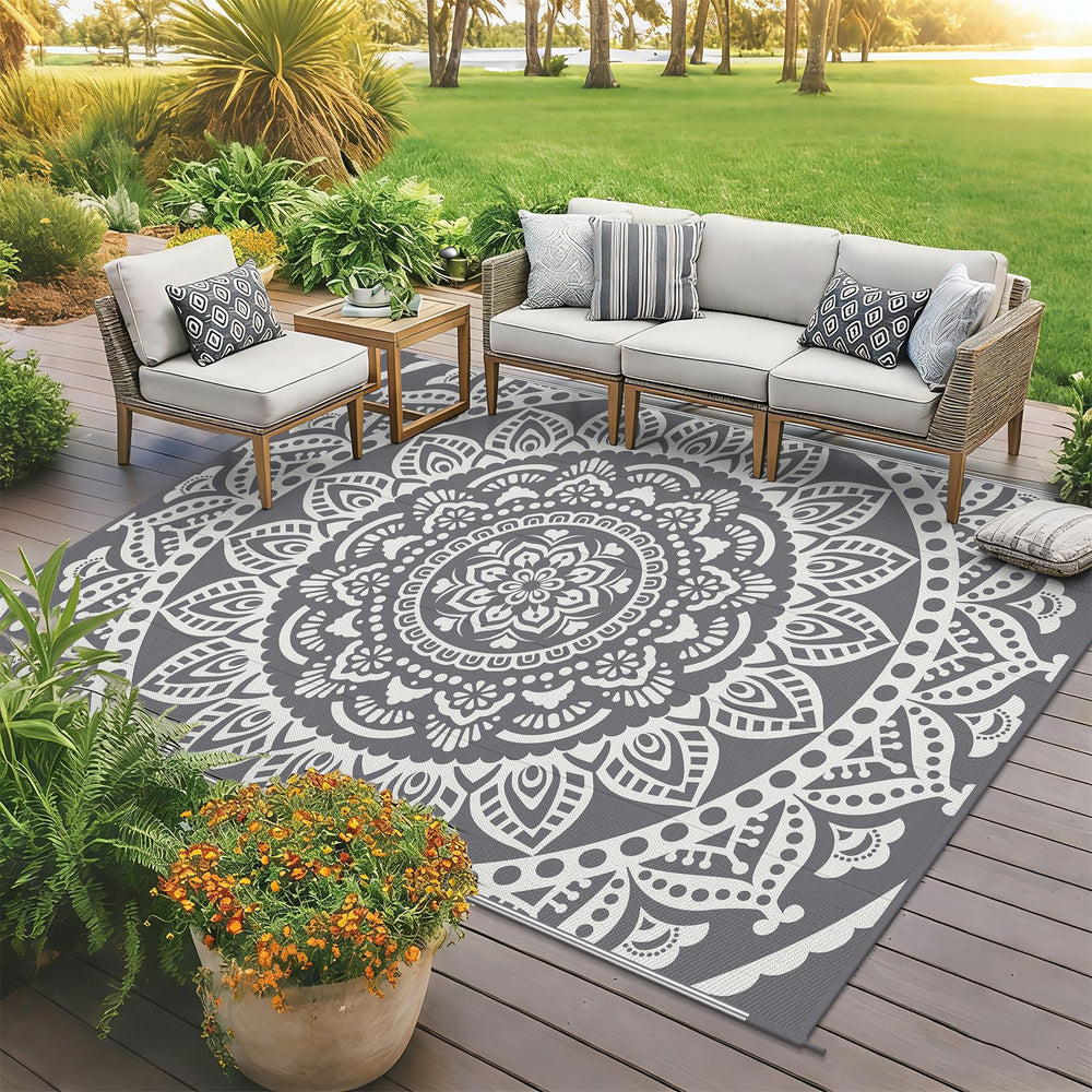 Bsmathom outdoor rug rolled up with matching carry bag
