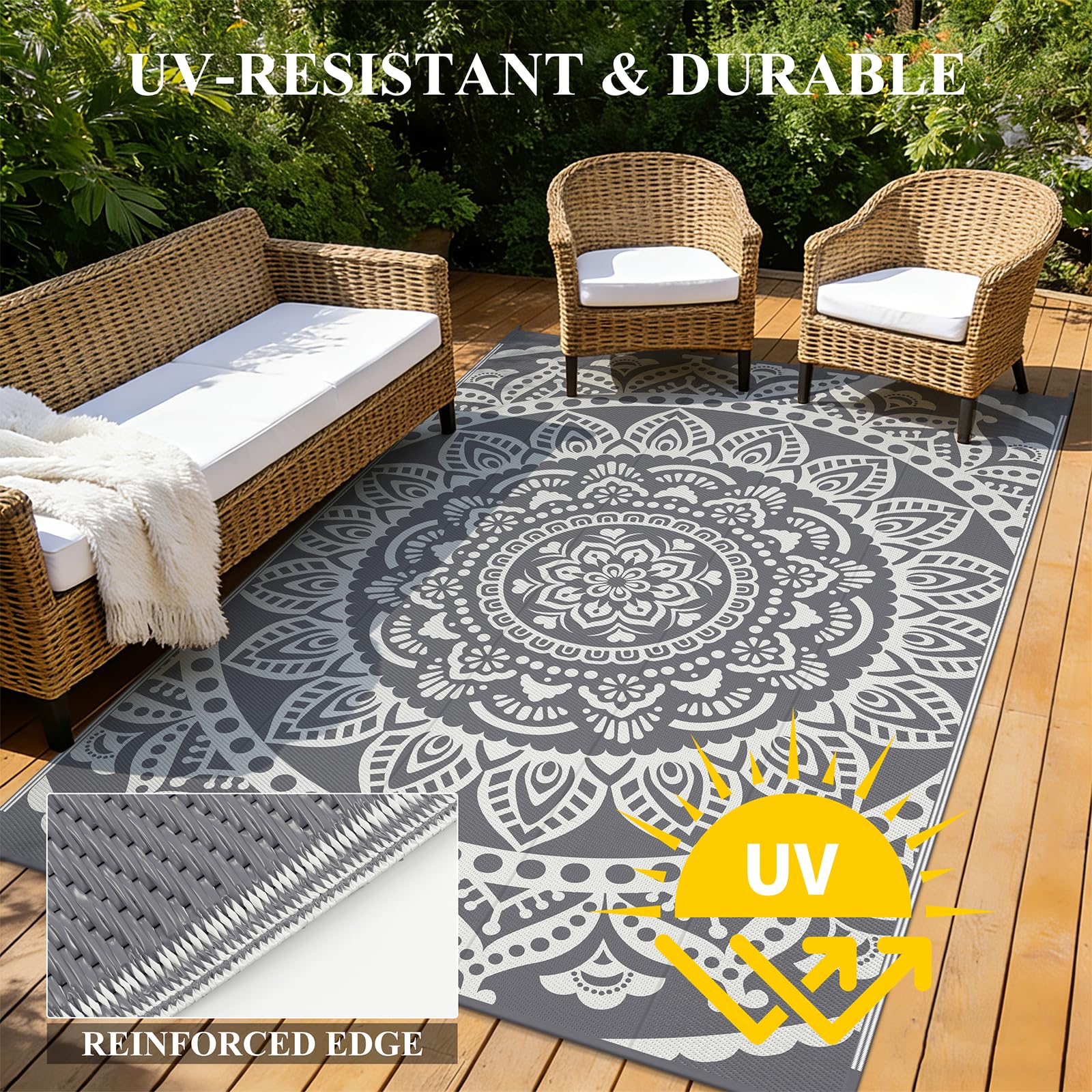 Bsmathom Outdoor Rug showing UV-resistant feature