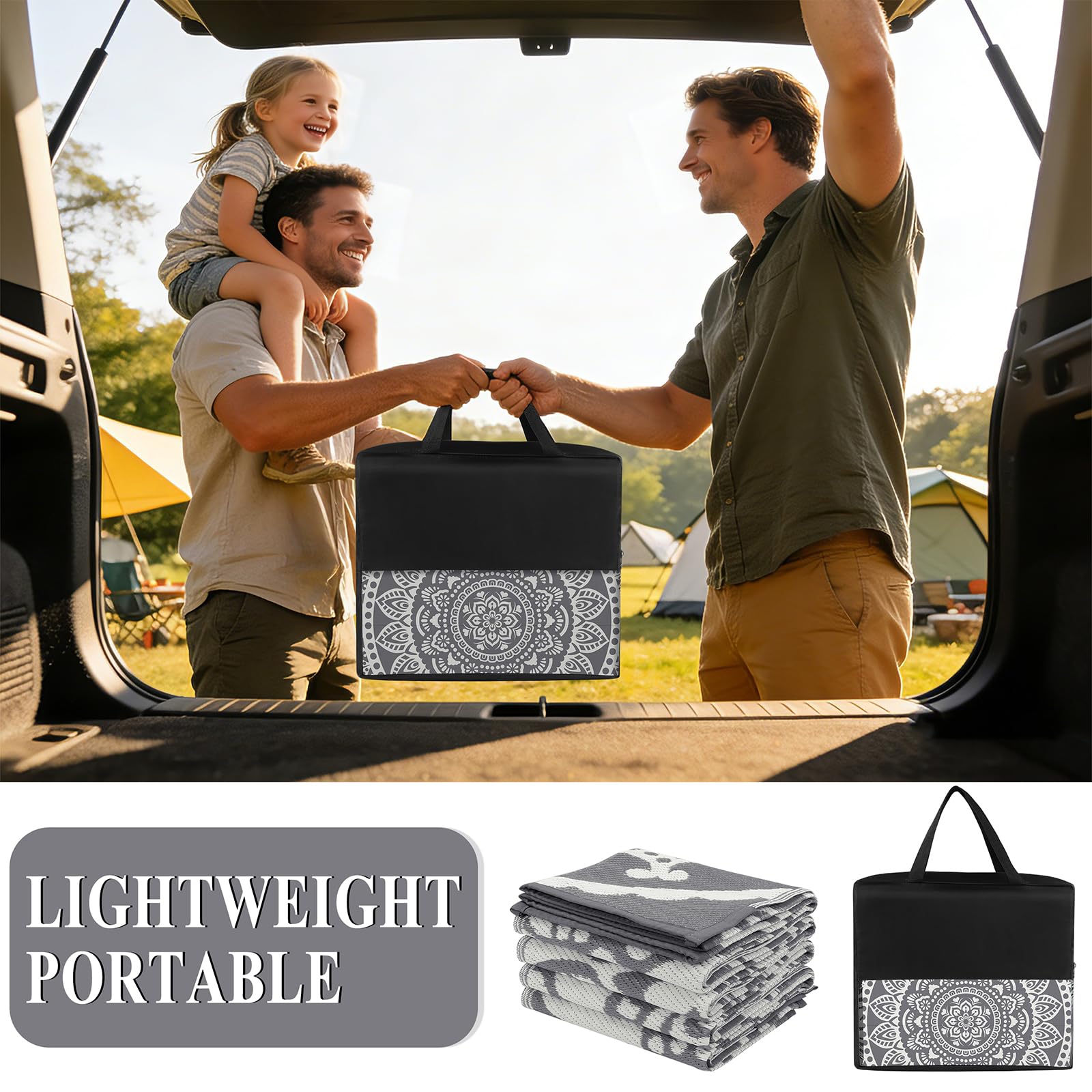 Bsmathom reversible outdoor rug showing both design styles